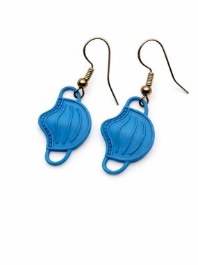 Blue Mask-Shaped Dangle Earrings by